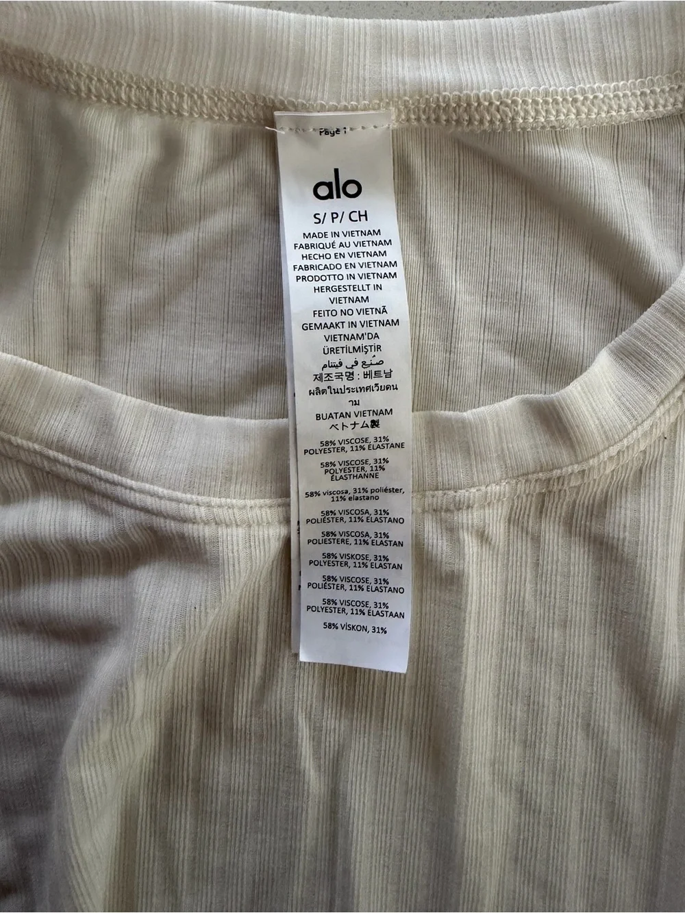 Alo Yoga Ribbed Sea Coast Short Sleeve Tee Athletic Crew Neck Size XS Ivory